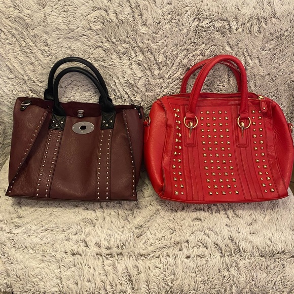 Black River Leather - Two Handbags Tote Purses Gild Studded Bag with Gold stones